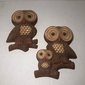 Vintage MCM Family Owls Wall Hanging Decor Retro Foam Resin Home Interiors